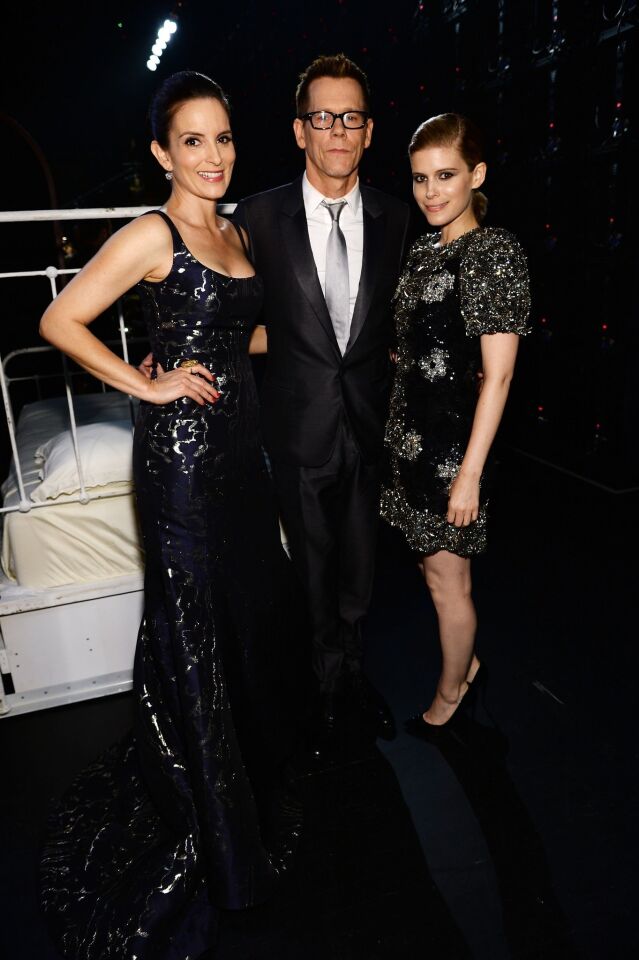 Tina Fey, from left, Kevin Bacon and Kate Mara share a backstage moment.