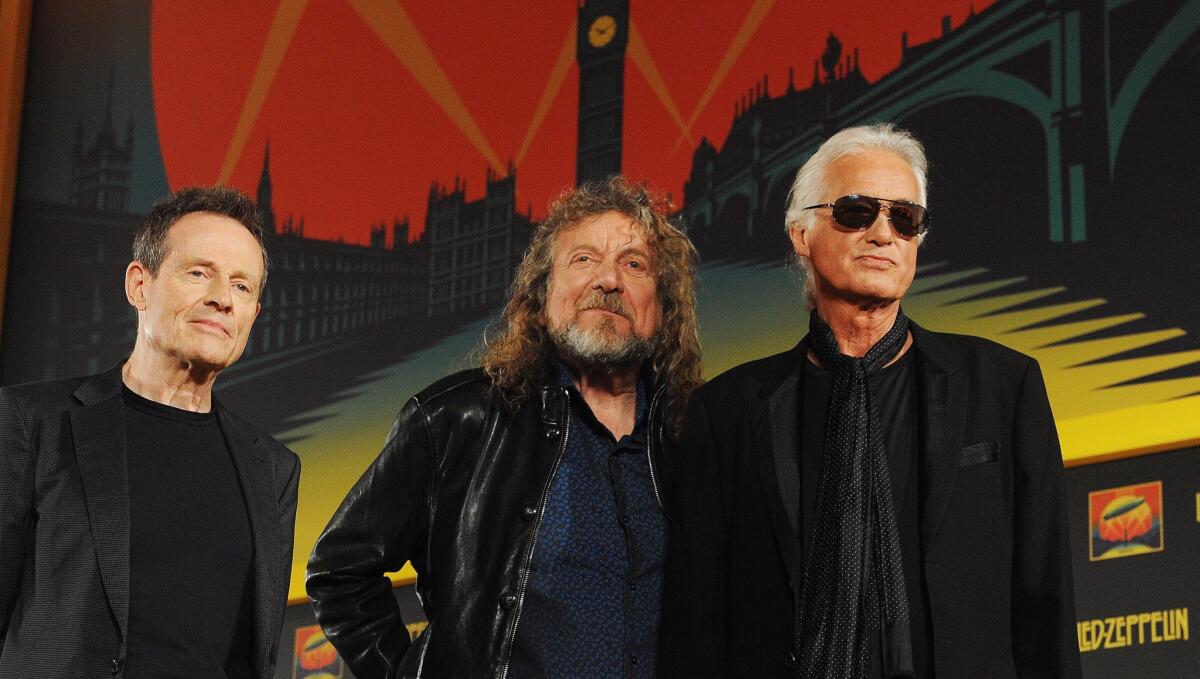 John Paul Jones, left, Robert Plant and Jimmy Page of Led Zeppelin.
