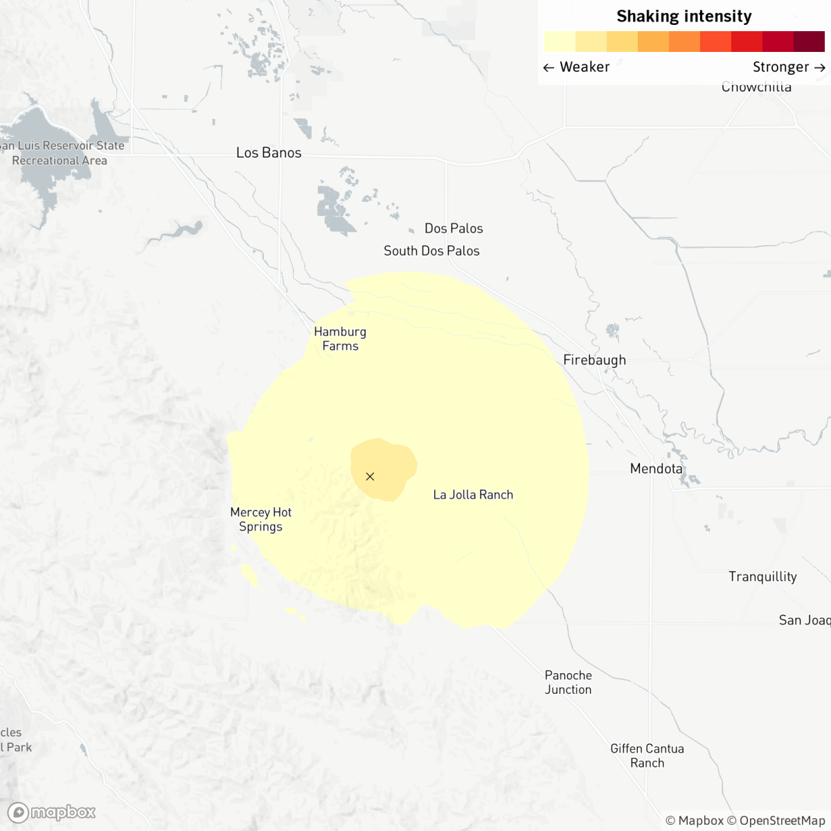 Map shows location of earthquake in California.