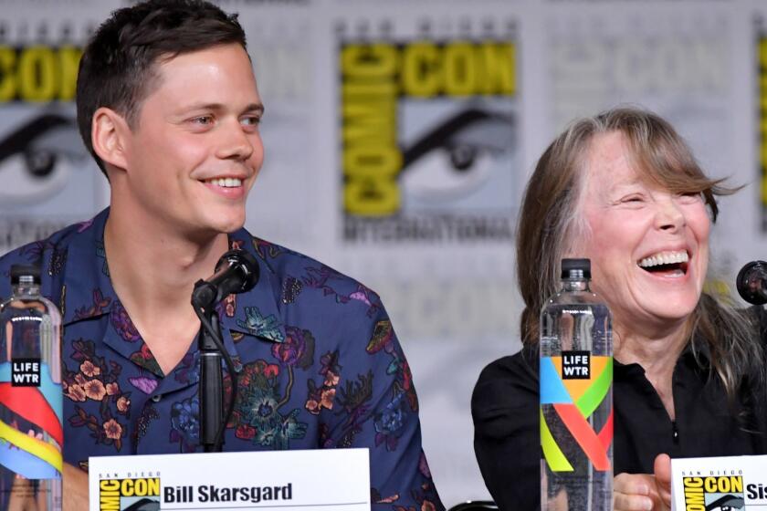 SAN DIEGO, CA - JULY 20: Bill Skarsgard and Sissy Spacek speak onstage at Hulu's World Premiere Screening of "Castle Rock" during Comic-Con International 2018 at San Diego Convention Center on July 20, 2018 in San Diego, California. (Photo by Mike Coppola/Getty Images) ** OUTS - ELSENT, FPG, CM - OUTS * NM, PH, VA if sourced by CT, LA or MoD **