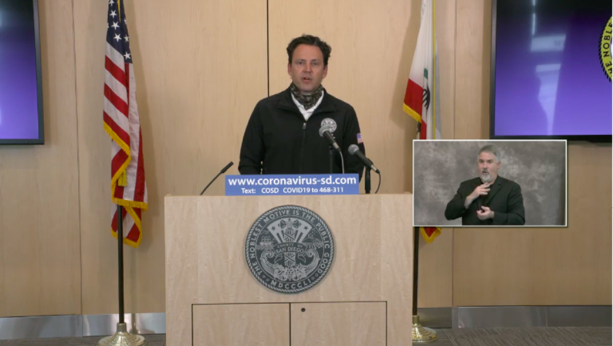 Supervisor Nathan Fletcher speaks during the county's daily briefing on COVID-19