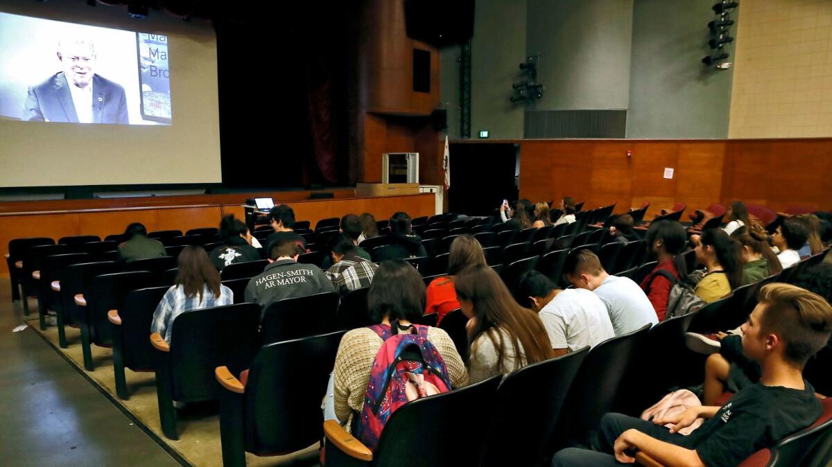The John Burroughs High School Film Club watched the Al Gore movie "An Inconvenient Sequel" and participated in a live Q&A with the former vice president at the school's auditorium in Burbank on Thursday, Oct. 26, 2017.
