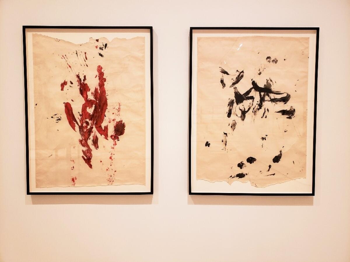 Paul McCarthy, "Penis Painting Red" and "Penis Painting Black," 1980, acrylic on paper.