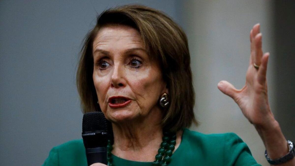 House Speaker Nancy Pelosi (D-San Francisco) speaks during a panel discussion at Delaware County Community College Friday in Media, Penn.