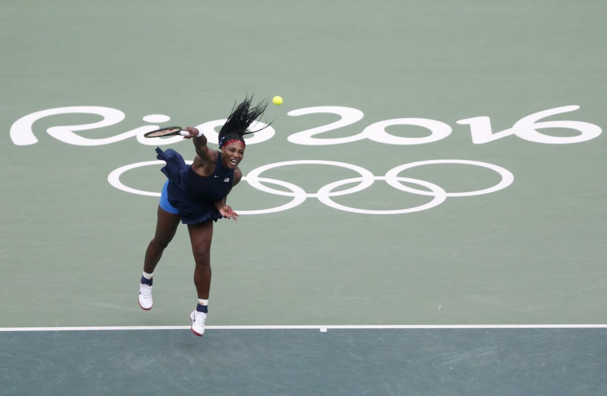 Serena Williams in action during her first-round match.