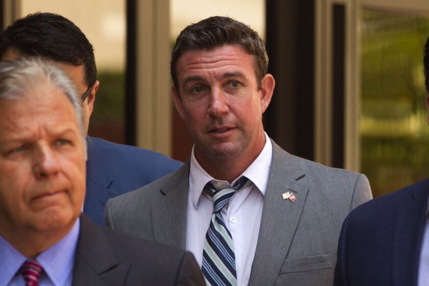 John Gibbins  U-T file Duncan Hunter was told by U.S. Marine Corps Trademarking office that he can’t use the Marines’ emblem.