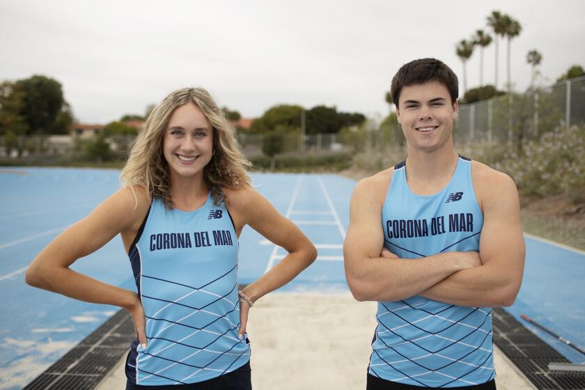 Jason Plumb and Caroline Glessing are two multi-event athletes for the Corona del Mar track and field program.