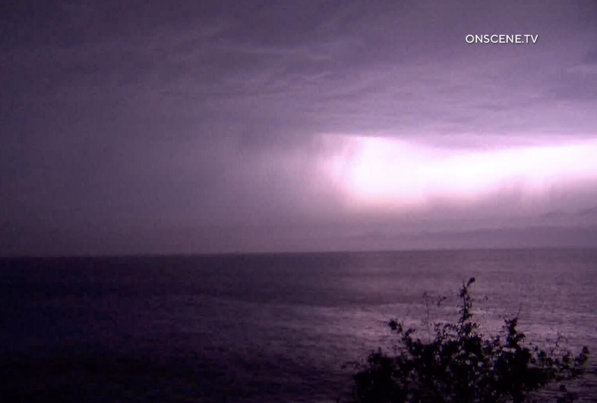 Lightning strike near the ocean