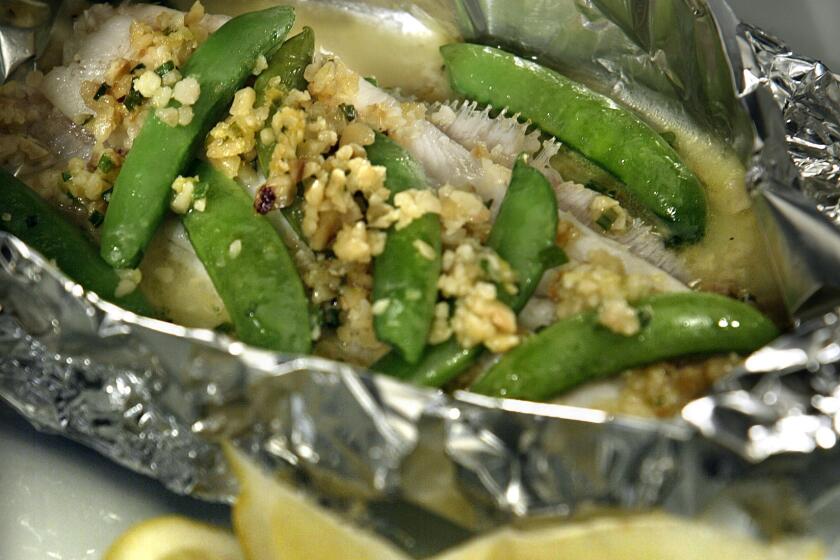 Sand dabs-Sand dabs and sugar snaps baked in foil