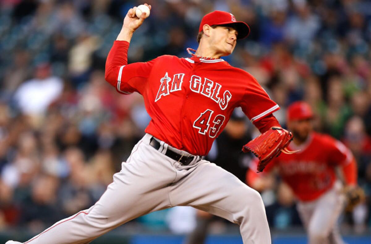 Angels starting pitcher Garrett Richards struck out six and walked three in seven innings against the Mariners on Wednesday.