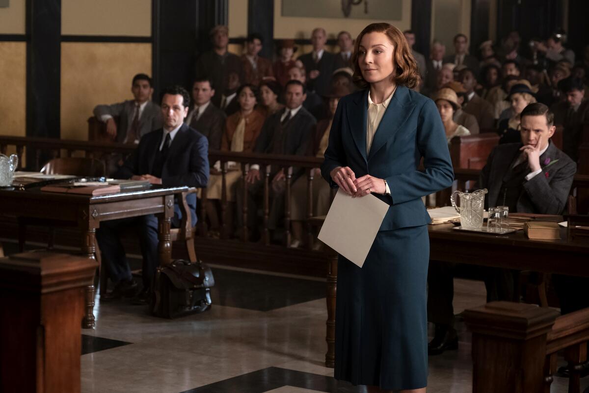 Juliet Rylance in court as Della Street in "Perry Mason" Season 2.