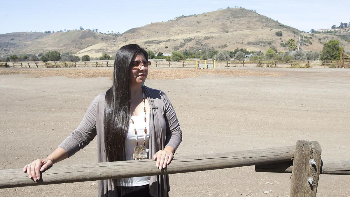 Teresa Romero, chairwoman of the Juaneño Band of Mission Indians, stands near a sacred village site in 2016 where a portion of the new park there will be used for private ceremony and cultural events for the Juaneño Indian community in San Juan Capistrano.