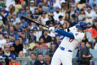 LOS ANGELES, CALIFORNIA - OCTOBER 13: Shohei Ohtani #17 of the Los Angeles Dodgers hits.