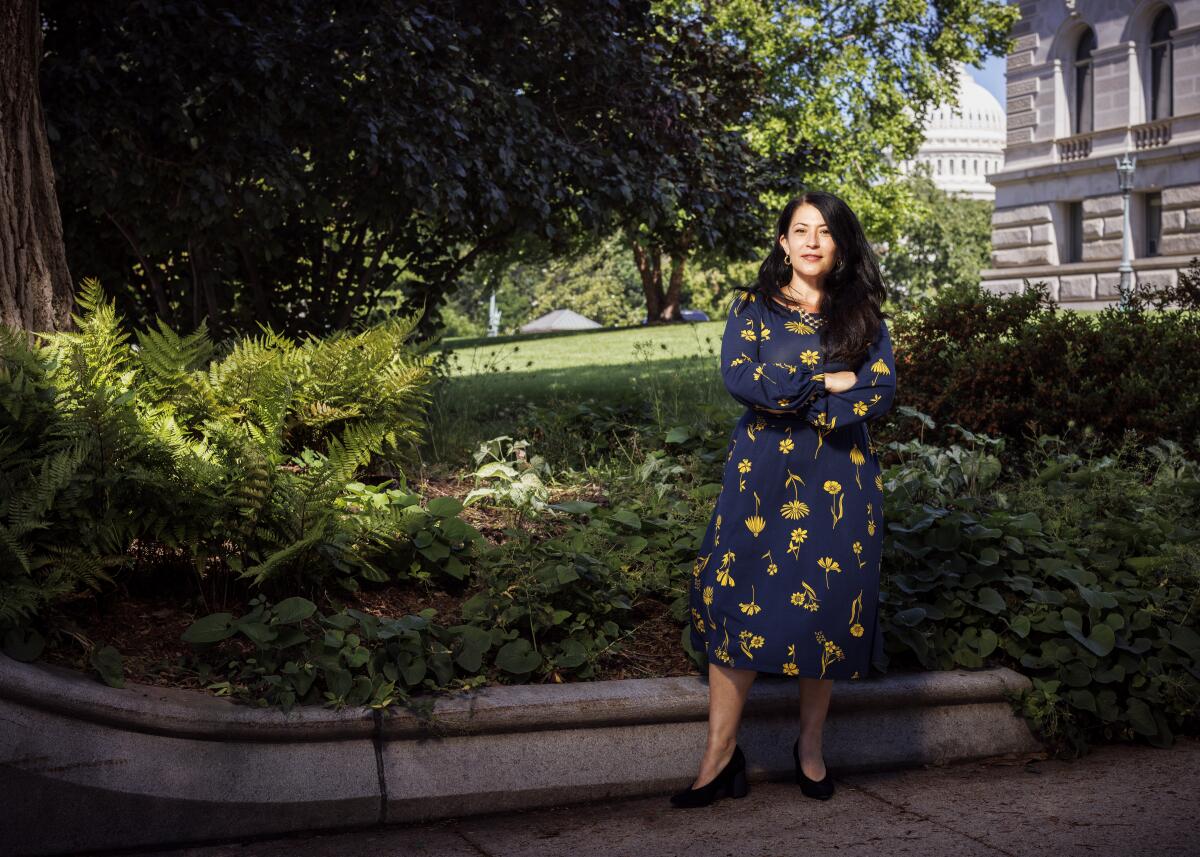 In this undated photo provided by the Library of Congress, Ada Limón poses for a portrait in Washington. On Tuesday, July 12, 2022, the Library of Congress announced that Limón had been named the 24th U.S. poet laureate, officially called the Poet Laureate Consultant in Poetry. Her 1-year term begins Sept. 29 with the traditional reading at the Library’s Coolidge Auditorium. (Shawn Miller/Library of Congress via AP)