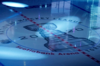 TORONTO, ONTARIO - AUGUST 09: A detailed view of the 2020 Stanley Cup logo.