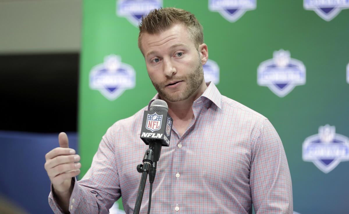 Rams Coach Sean McVay speaks during a news conference at the NFL football scouting combine on March 2 in Indianapolis.