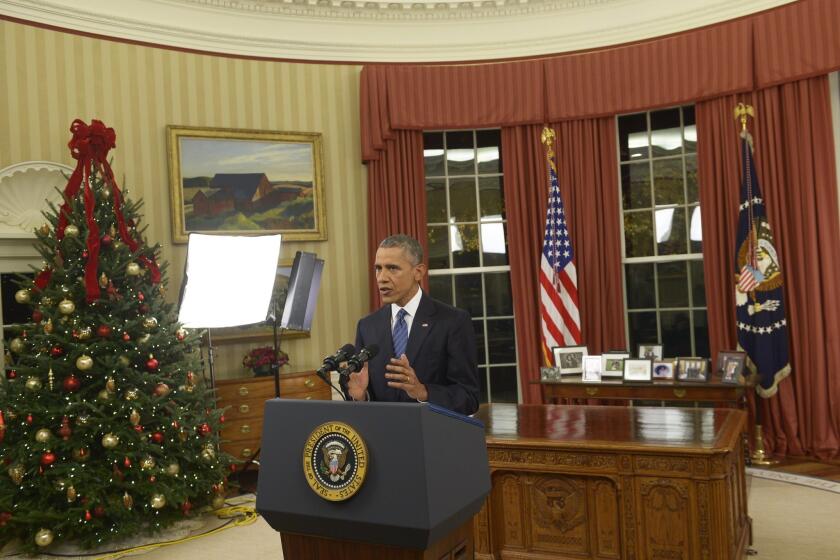President Obama addresses the nation from the Oval Office.