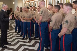 Defense Secretary Jim Mattis speaks with Marines at the U.S. Embassy after arriving in Bangkok, Thailand on Oct. 25, 2017. Mattis is meeting with many allies and partners from the region during the ASEAN Meeting to discuss security challenges and shared interests. (DoD photo by Army Sgt. Amber I. Smith)