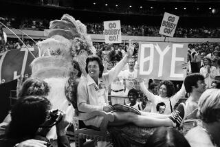 FILE - In this Sept. 20, 1973, file photo, . Billie Jean King waves to crowds at the Astrodome in Houston.