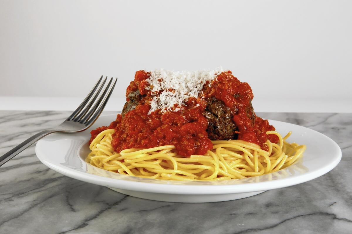 Dominick's spaghetti and meatballs.