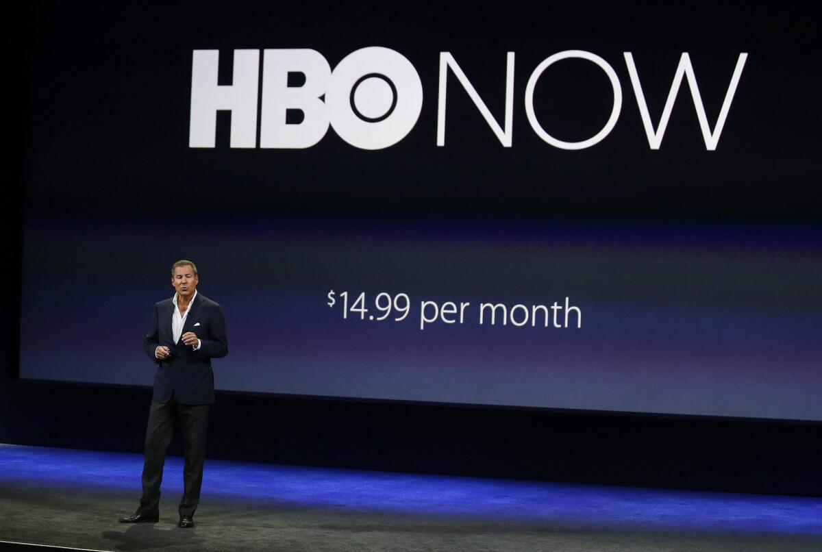HBO CEO Richard Plepler talks about HBO Now for Apple TV during an Apple event in San Francisco on March 9, 2015. HBO Now gives you instant access to new TV episodes and movies, along with programs from months and years ago.