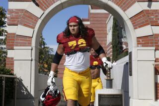 LOS ANGELES, CA - MARCH 28: USC offensive lineman Elijah Paige (72) at spring football practice at Howard Jones/Brian Kennedy Fields on the Campus of The University of Southern California on Tuesday, March 28, 2023 in Los Angeles, CA. (Gary Coronado / Los Angeles Times)