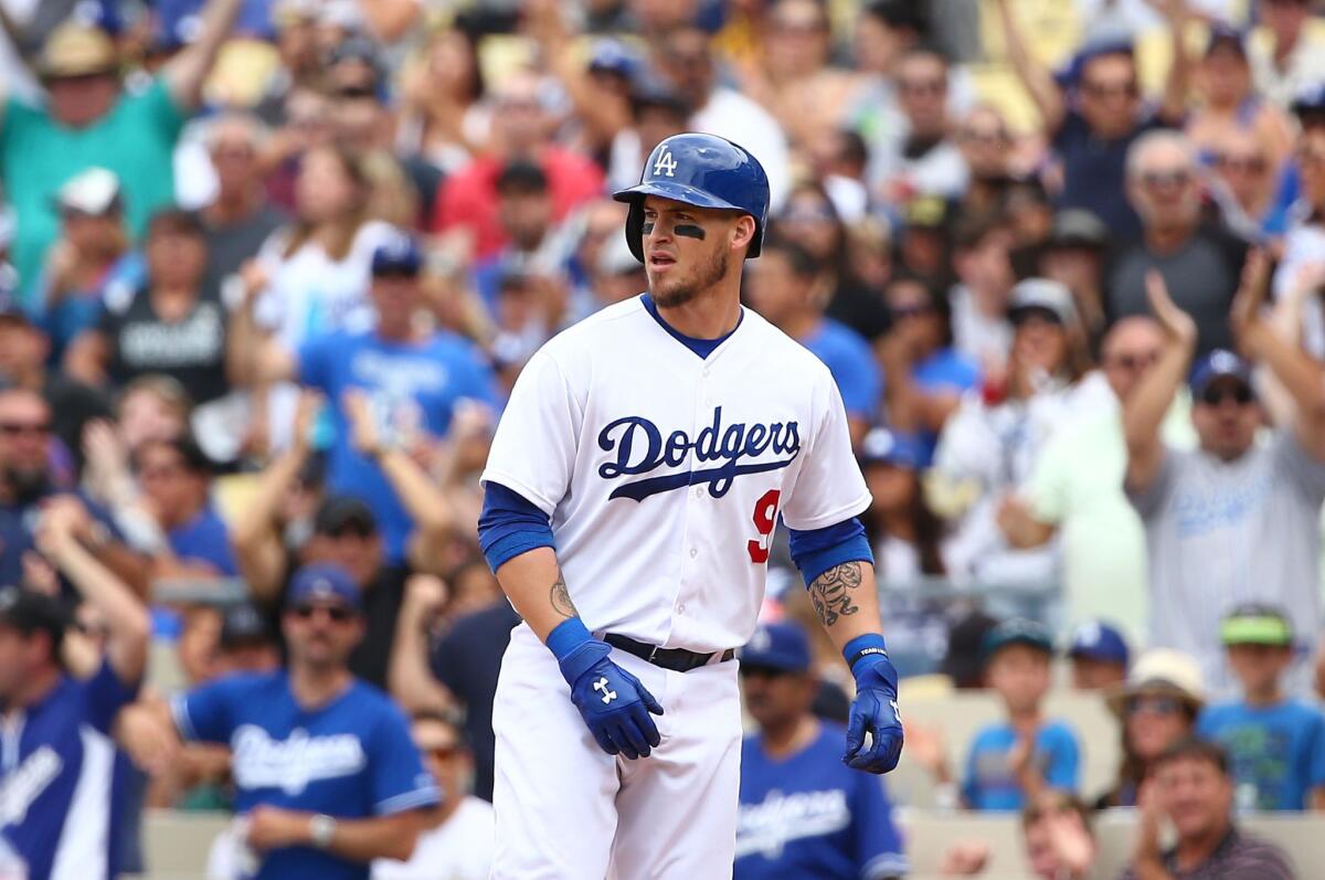 Dodgers catcher Yasmani Grandal was put on the seven-day disabled list because of concussion symptoms. He is expected to be activated on Saturday.