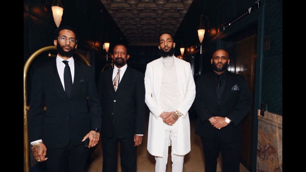 Samiel Asghedom, left, Dawit Asghedom, Ermias Asghedom, a.k.a. Nipsey Hussle, and Adam Andebrhan shortly before the Grammys in 2019.