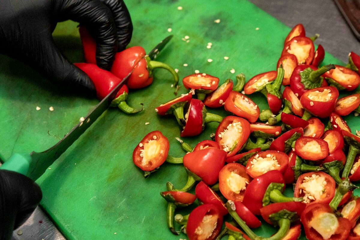 Sliced chili peppers are shown.