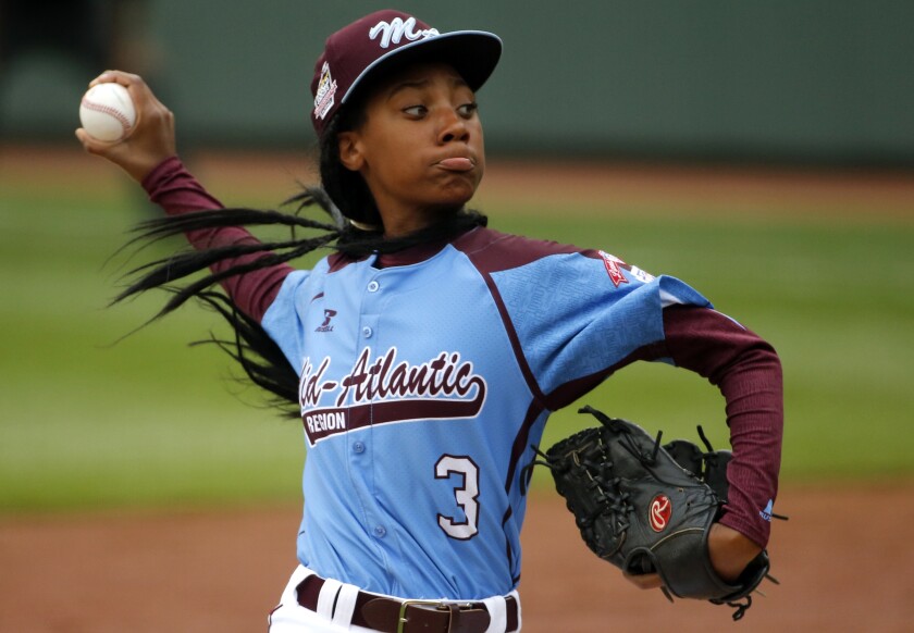 Philadelphia's Mo'ne Davis pitches against Nashville at the 2014 Little League World Series.