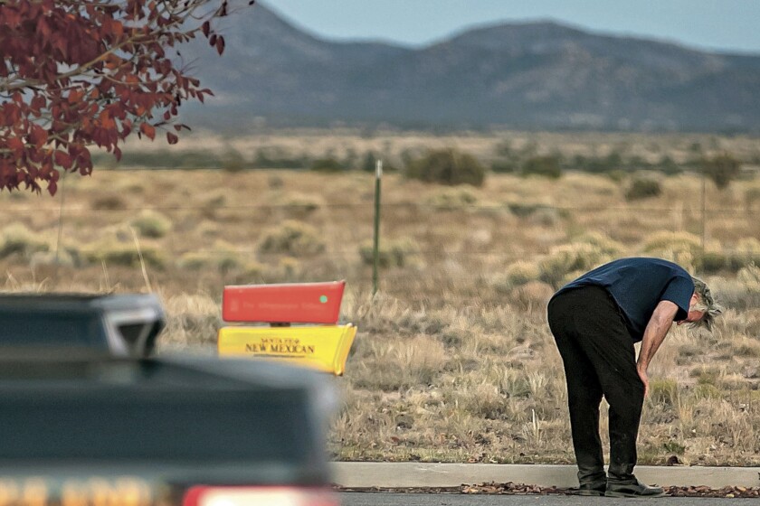 A distraught Alec Baldwin outside the Santa Fe County, N.M., Sheriff's Office.