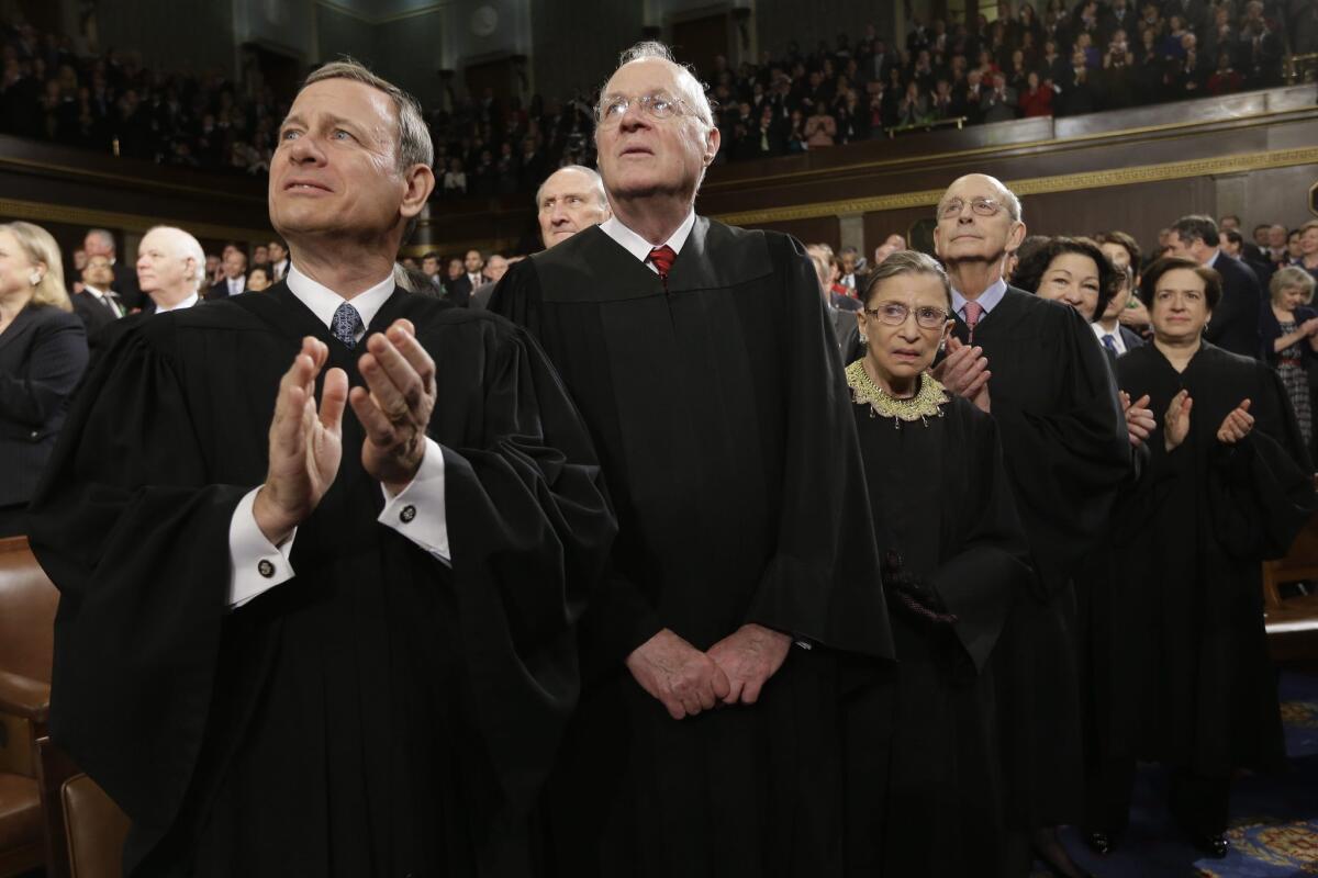 Chief Justice John Roberts and Justices Anthony Kennedy, Ruth Bader Ginsburg, Stephen Breyer, Sonia Sotomayor and Elena Kagan during the State of the Union address.