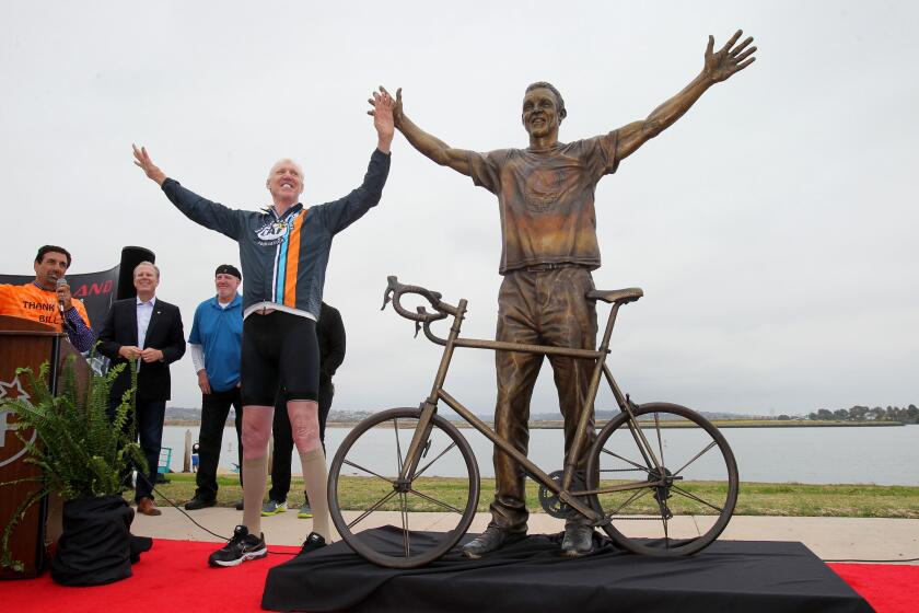 May 14, 2016, San Diego, California, USA_| Bill Walton stands with the new bronze statue of himself during its unveiling event at Mission Bay's Ski Beach. | Mandatory Photo Credit: Photo by Charlie Neuman/San Diego Union-Tribune/©2016 San Diego Union-Tribune, LLC