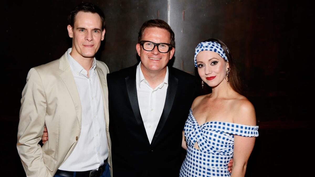 Sam Archer, left, choreographer Matthew Bourne and Ashley Shaw at the party for the opening night performance of "The Red Shoes" at the Ahmanson Theatre.