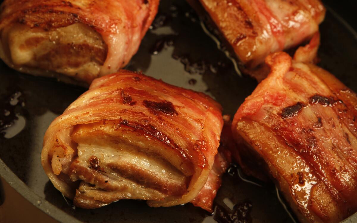 Bacon-wrapped pork belly