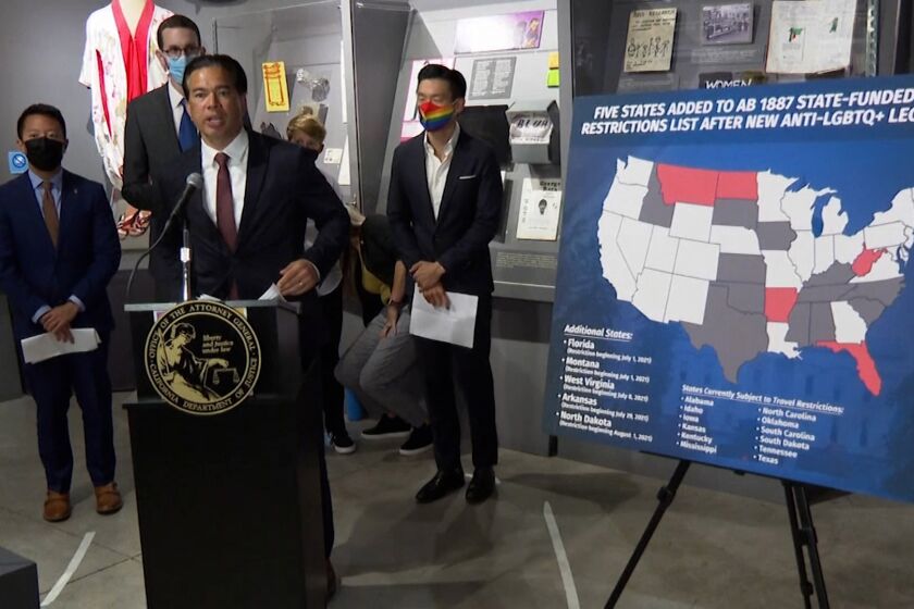 California added five more states, including Florida, to the list of places where state-funded travel is banned because of laws deemed to discriminate against members of the LGBTQ community, the state attorney general announced Monday.