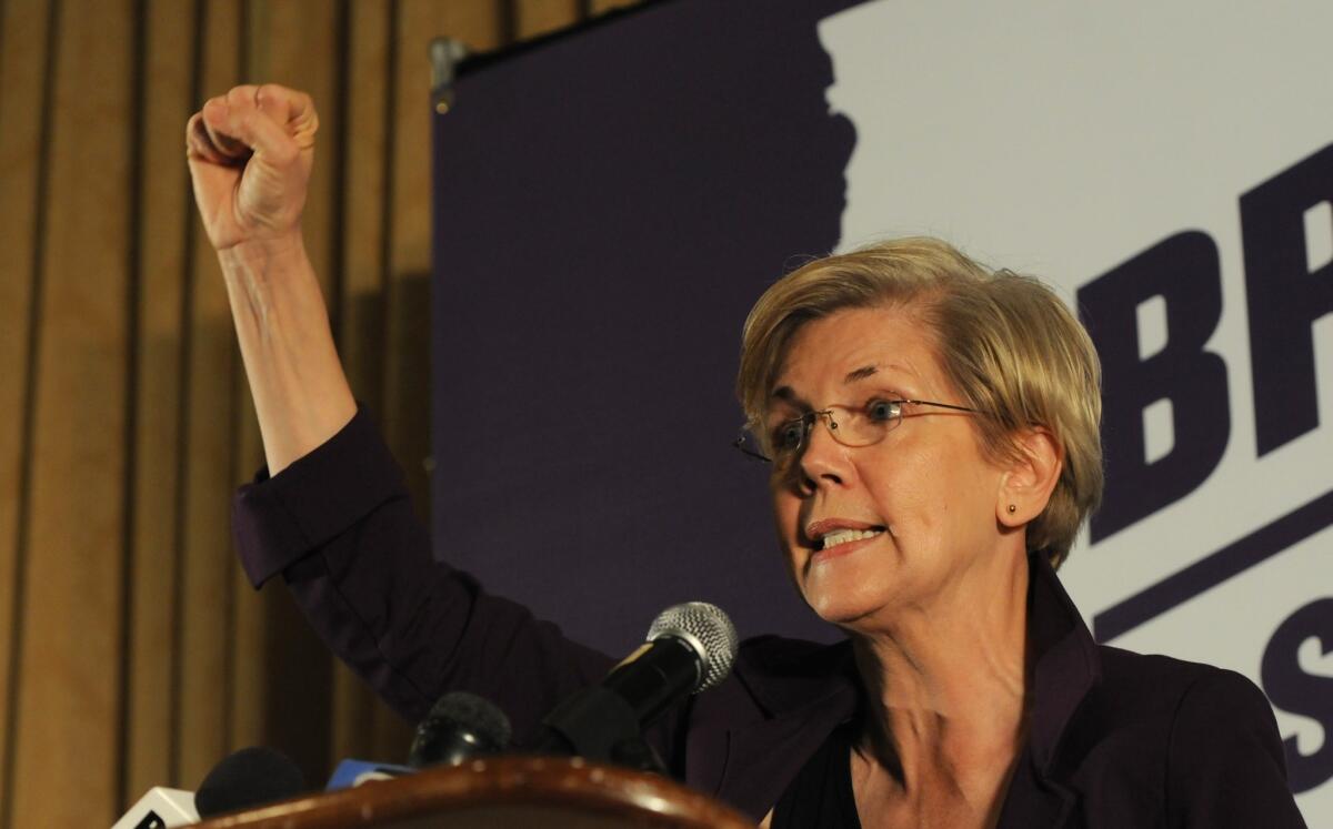 Sen. Elizabeth Warren (D-Mass.), who is running for president, speaks at a campaign stop in Iowa.