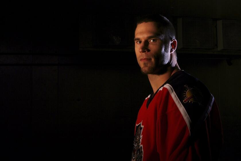 Steve Montador poses for a photo at Bank Atlantic Center in Sunrise, Fla., on Sept. 14, 2006.