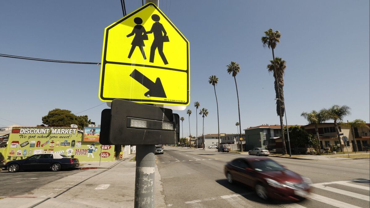 A crosswalk at 94th and Figueroa streets in Los Angeles