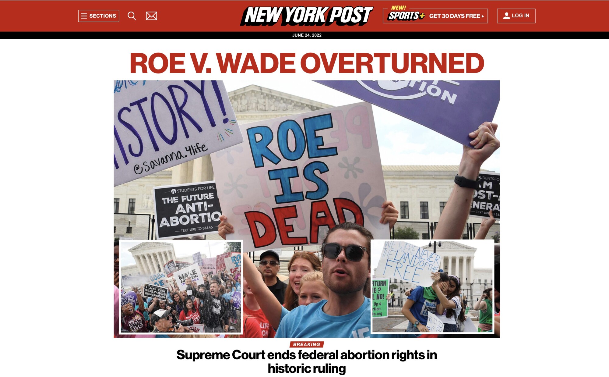 Roe knocked down;  how newspaper front pages across the country covered a historic day