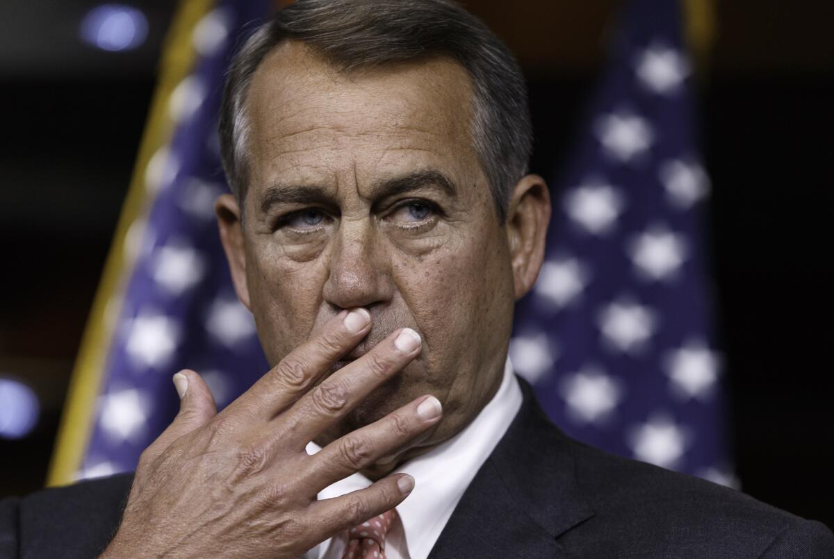 House Speaker John Boehner failed to get enough support for a border spending bill, so urged President Obama to act without Congress - the sort of thing he already wants to sue the president over.