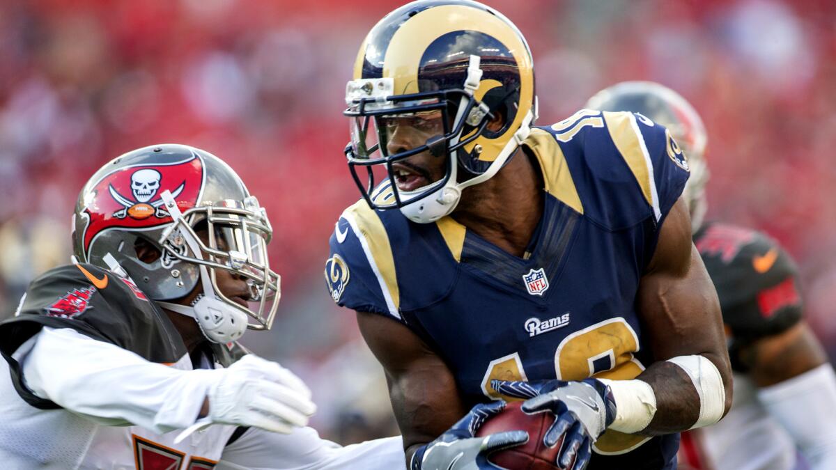Rams receiver Kenny Britt turns upfield after a reception against Buccaneers cornerback Vernon Hargreaves III on Sept. 25.