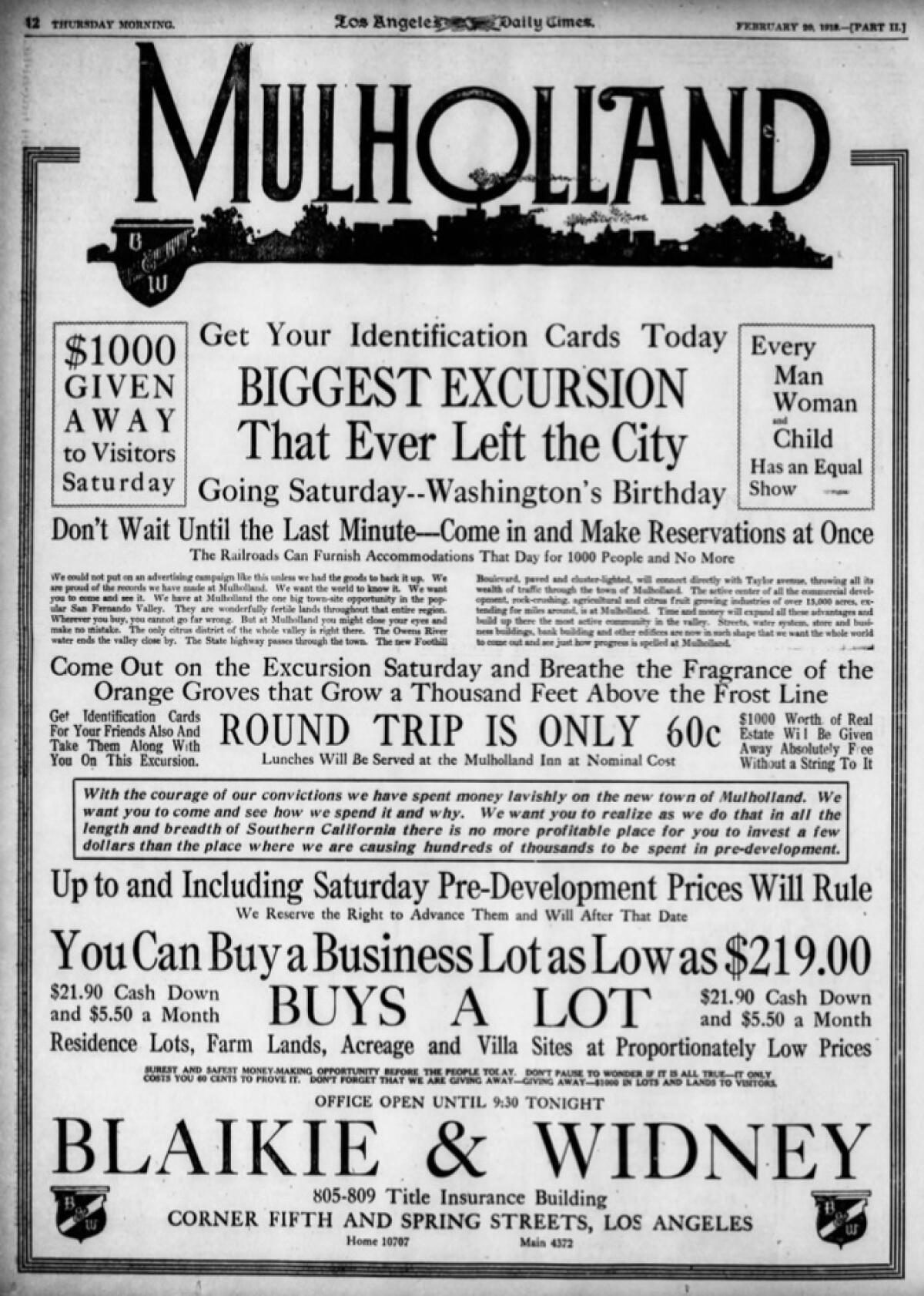 Print ad for a real estate development says "$1000 of real estate will be given away absolutely free without a string to it."