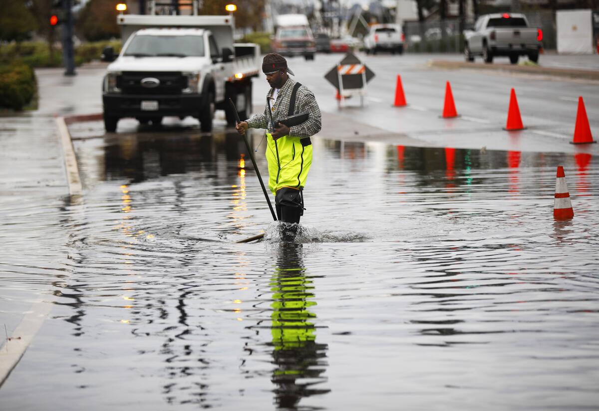 Floods in downtown San Diego, like the one shown here from 2019, highlight San Diego's aging infrastructure.