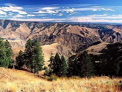 The countryside surrounding Hells Canyon, also known as the Grand Canyon of the Snake, in northeast Oregon. The 40-mile-long gorge thwarted the pioneers who tried to find a way across it.