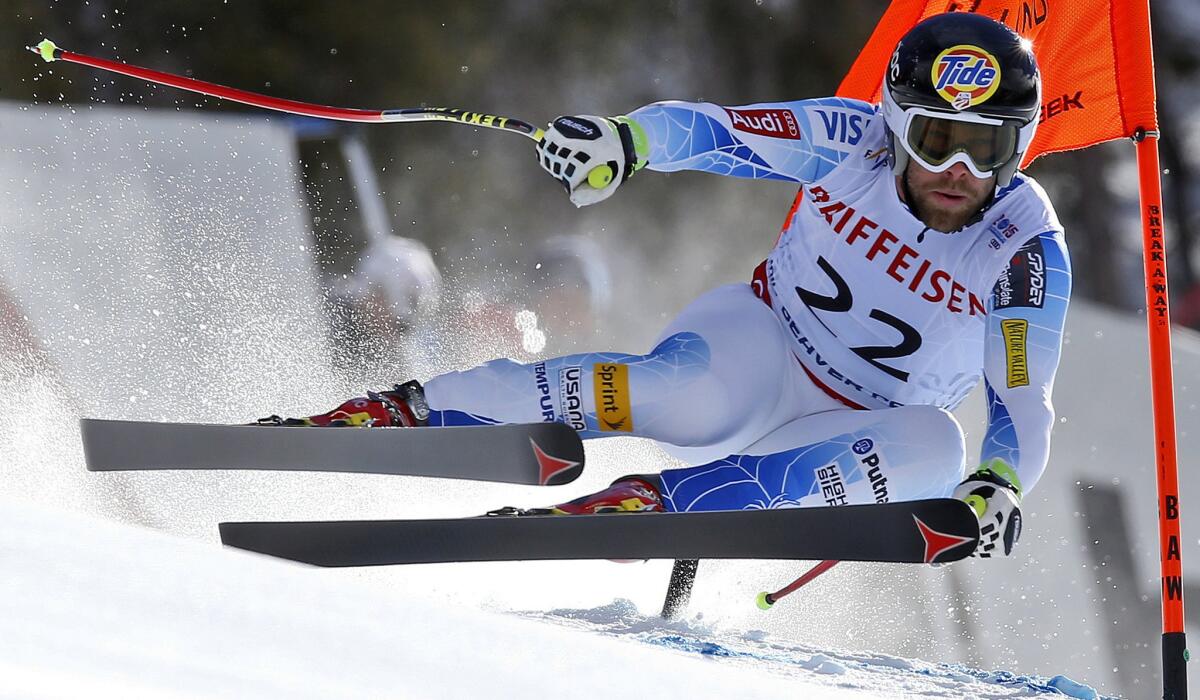 Travis Ganong makes his silver-medal run in the downhill Saturday at the world championships in Beaver Creek, Colo.