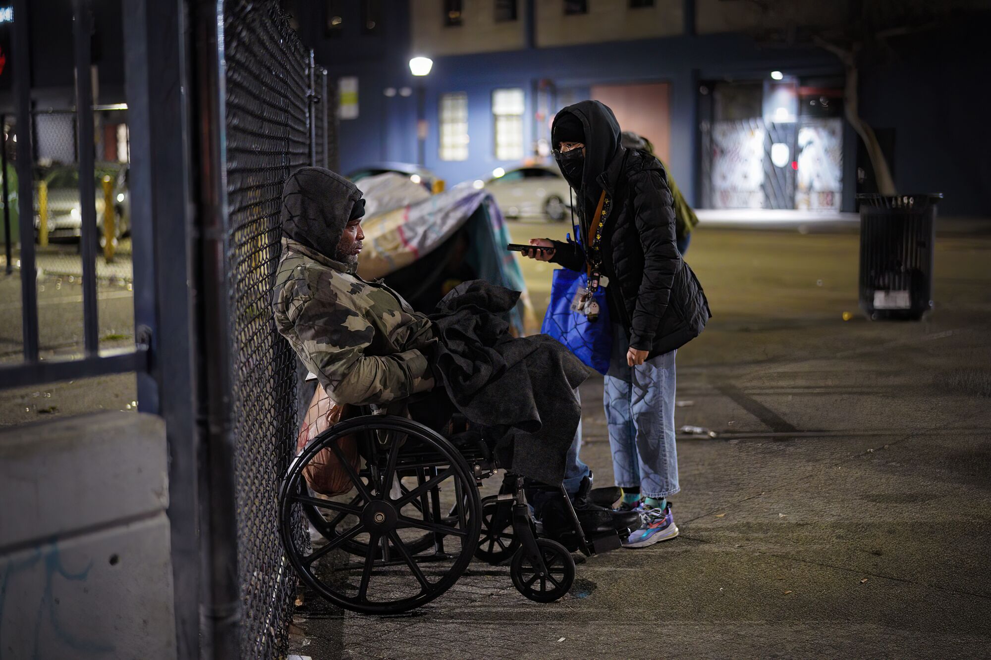 Volunteer Deborah Valera Rivera spoke with David Turner who has been living on the streets for the past month.
