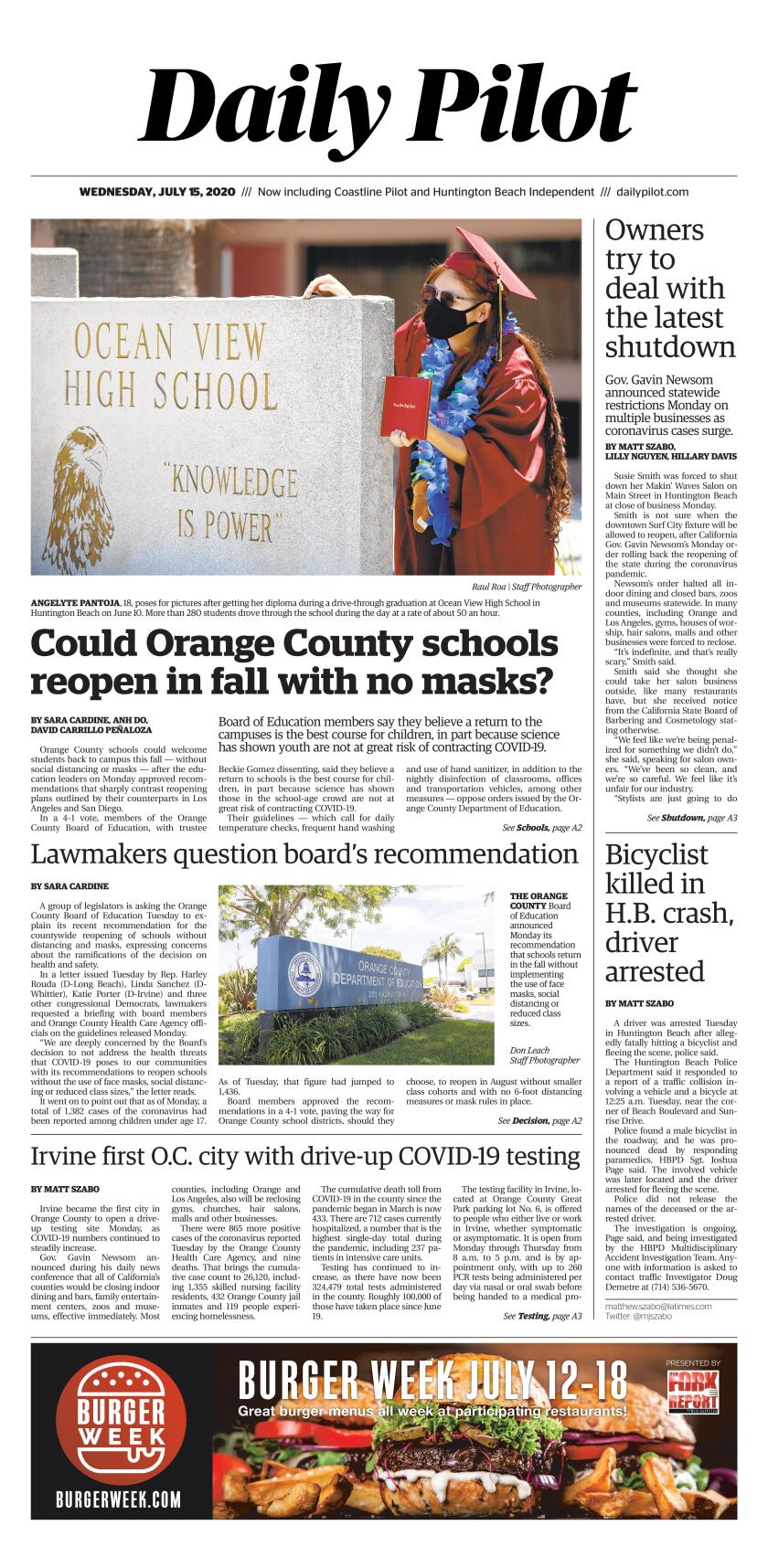 Daily Pilot e-Newspaper: Wednesday, July 15, 2020 - Los Angeles Times