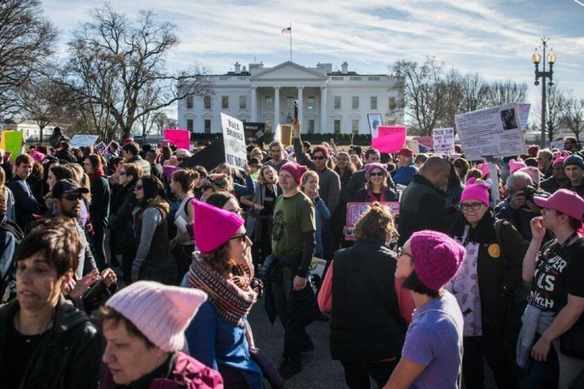 WASHINGTON, DC - JANUARY 20: Attendees gather in front of the White House during the Women's March on Saturday, January 20, 2018, in Washington, D.C. (Photo by Salwan Georges/The Washington Post via Getty Images) ** Usable by LA, BS, CT, DP, FL, HC, MC, OS, SD, CGT and CCT **