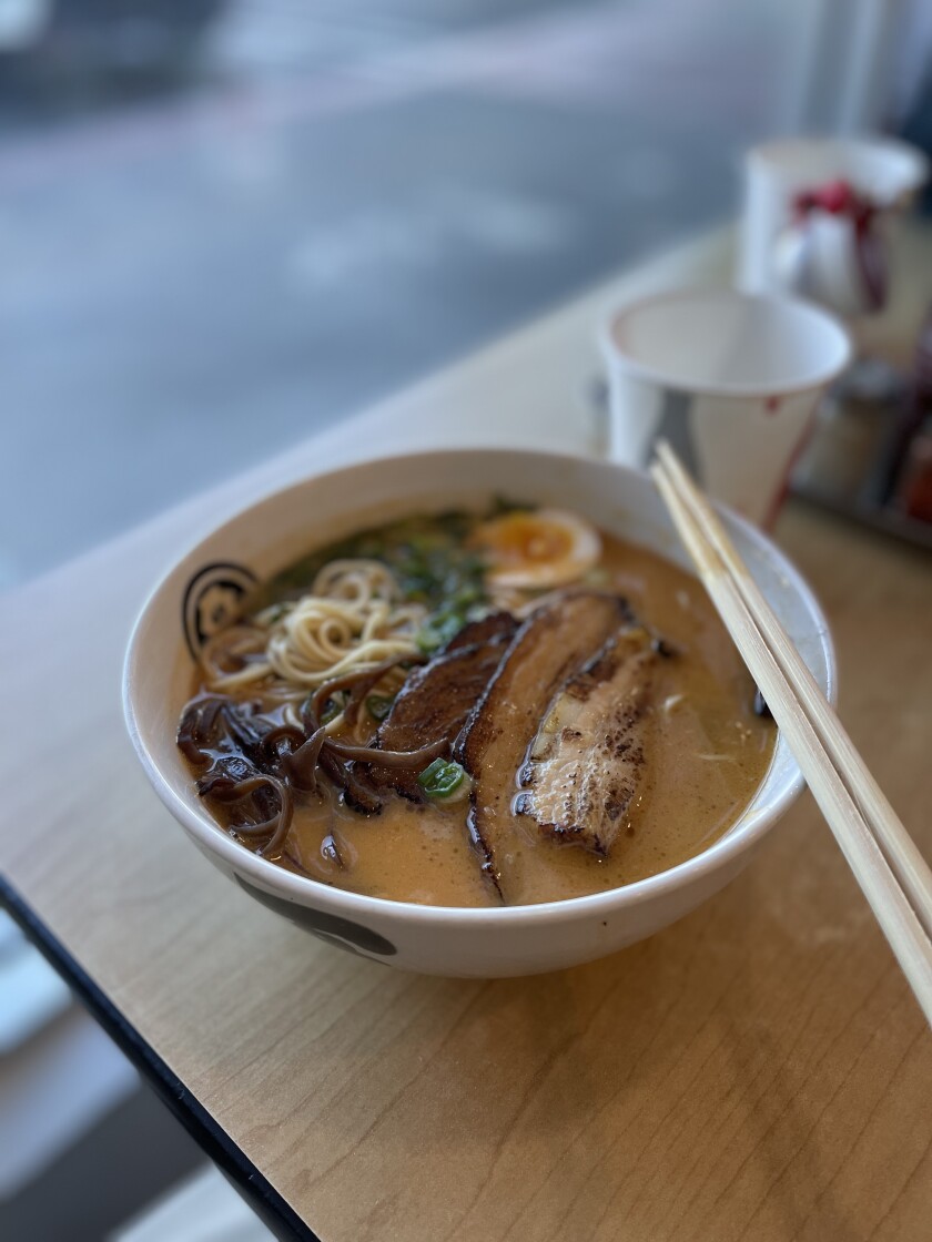 Tonkotsu with pork at Kashiwa Ramen on Baker Street in Costa Mesa.